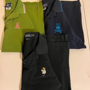Lot of 3 Psycho Bunny and Ralph Lauren polo shirts size XL